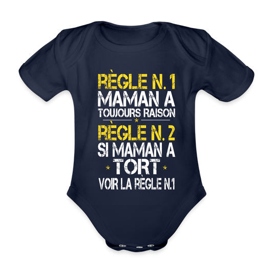 Body Bébé bio manches courtes - Maman a toujours raison - marine foncé