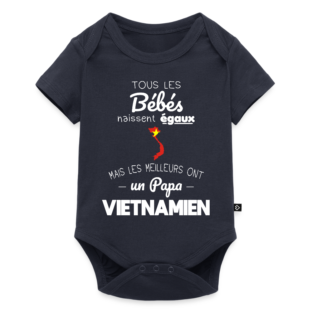 Body Bébé bio manches courtes - Les Meilleurs Ont Un Papa Vietnamien - bleu marine