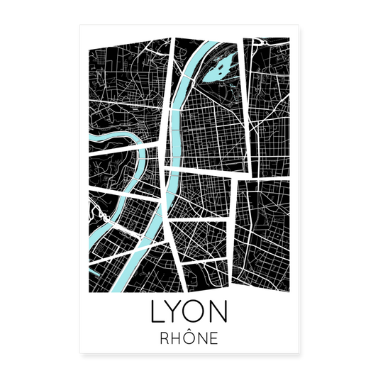 Poster Lyon - Plan Lyon - 40 x 60 cm - blanc