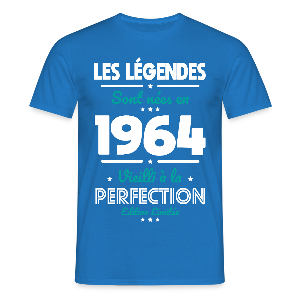 T-shirt Homme - Anniversaire 61 Ans - Les Légendes sont nées en 1964 - bleu royal
