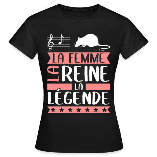 T-shirt femme Lara rébus – La femme, la reine, la légende - noir
