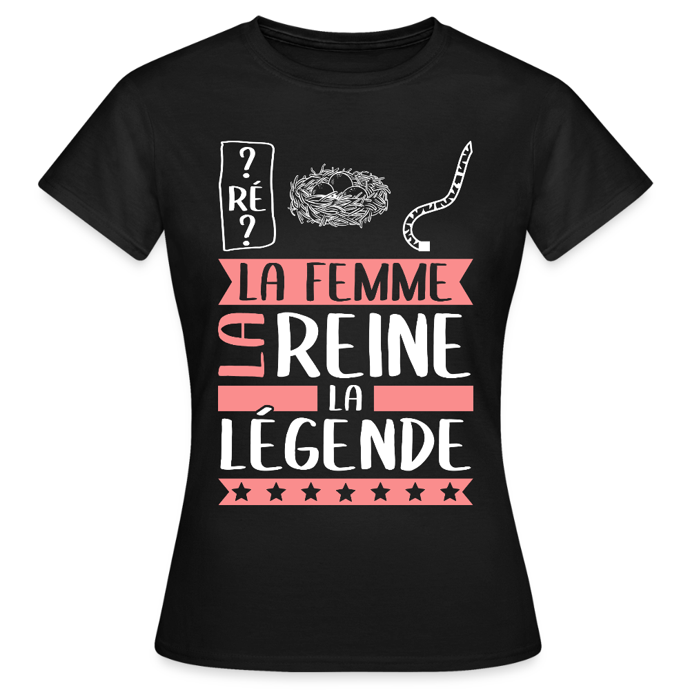 T-shirt femme Dominique rébus – La femme, la reine, la légende - noir