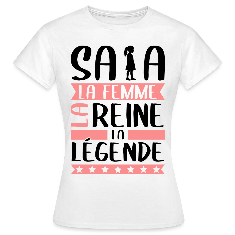 T-shirt femme coloris clair Safia rébus – La femme, la reine, la légende - blanc