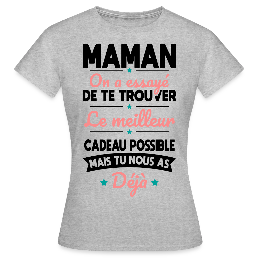 T-shirt femme maman humoristique coloris clair - Cadeau fête des mères - gris chiné