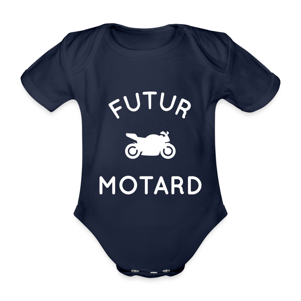 Body Bébé bio manches courtes - Futur motard - marine foncé