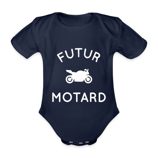 Body Bébé bio manches courtes - Futur motard - marine foncé