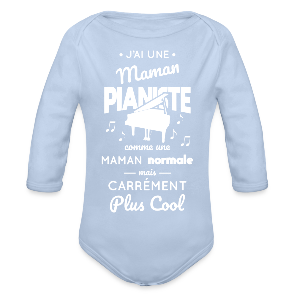 Body Bébé bio manches longues - J'ai une maman pianiste - ciel