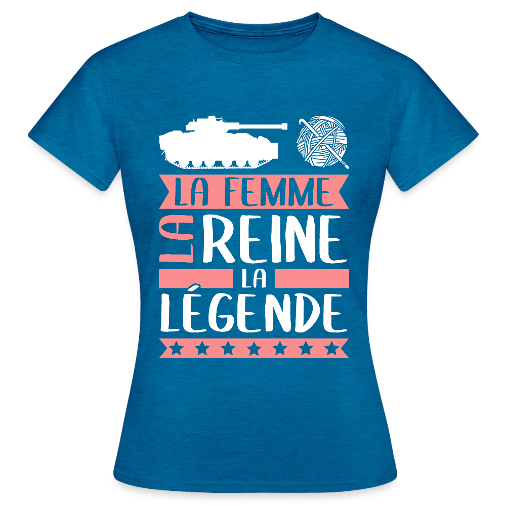 T-shirt femme Charlène rébus – La femme, la reine, la légende - bleu saphir antique chiné
