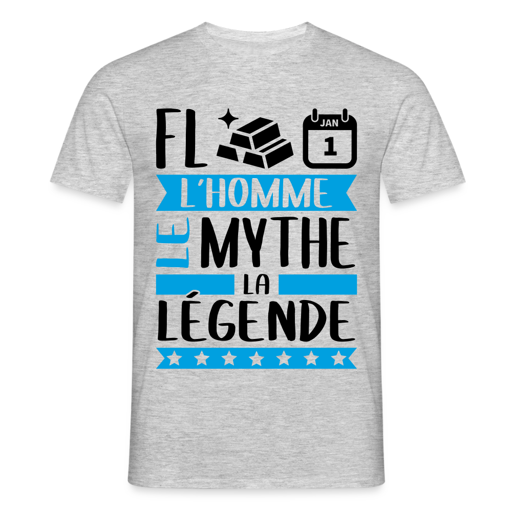 T-shirt homme coloris clair Florent en rébus – L’homme, le mythe, la légende - gris chiné