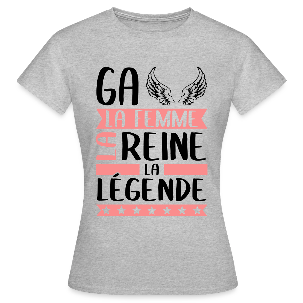T-shirt femme coloris clair Gaëlle rébus – La femme, la reine, la légende - gris chiné