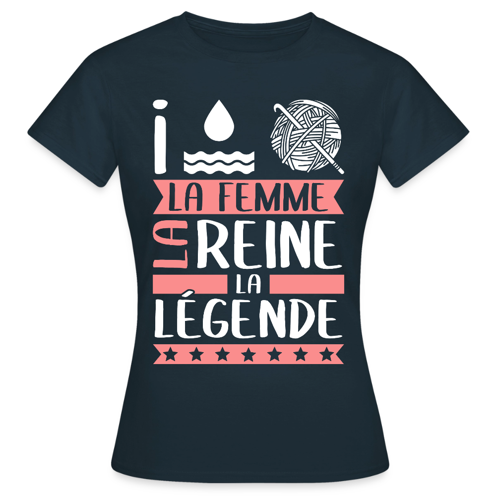 T-shirt femme Yolaine rébus – La femme, la reine, la légende - marine