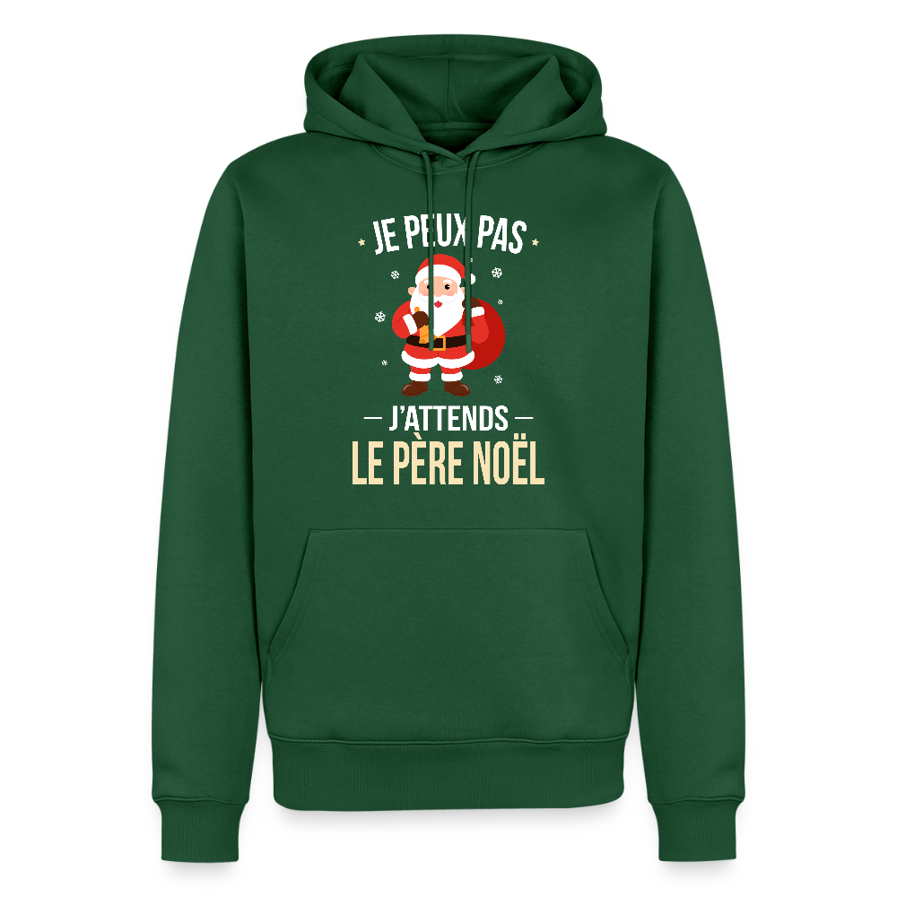 Sweat à capuche premium homme – Je peux pas, j’attends le Père Noël – Hoodie Noël humoristique - vert bouteille