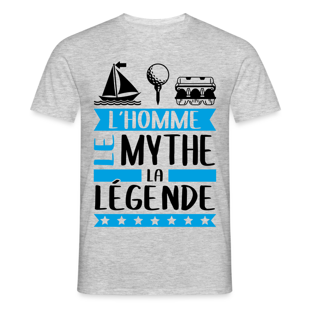 T-shirt homme coloris clair Mathieu en rébus – L’homme, le mythe, la légende - gris chiné