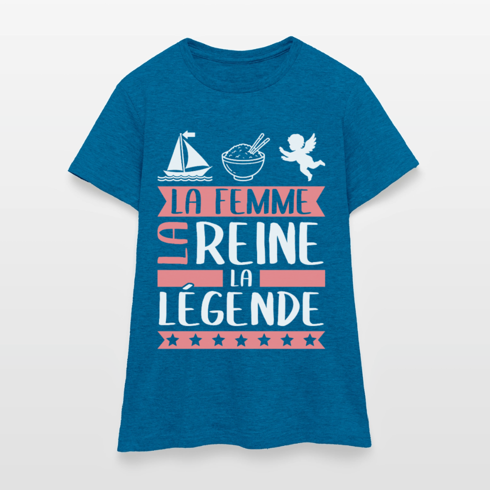 T-shirt femme Marie-Ange rébus – La femme, la reine, la légende - bleu saphir antique chiné