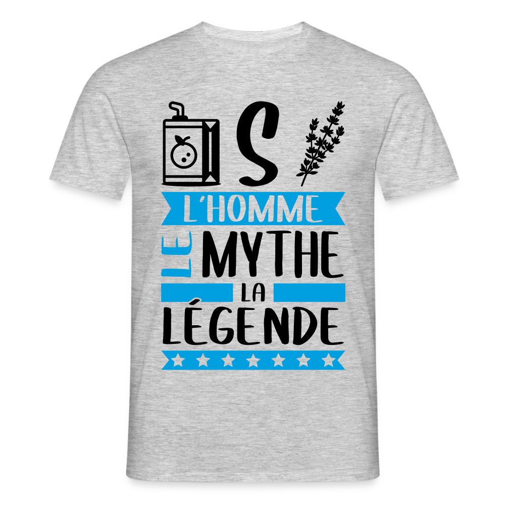 T-shirt homme coloris clair Justin en rébus – L’homme, le mythe, la légende - gris chiné