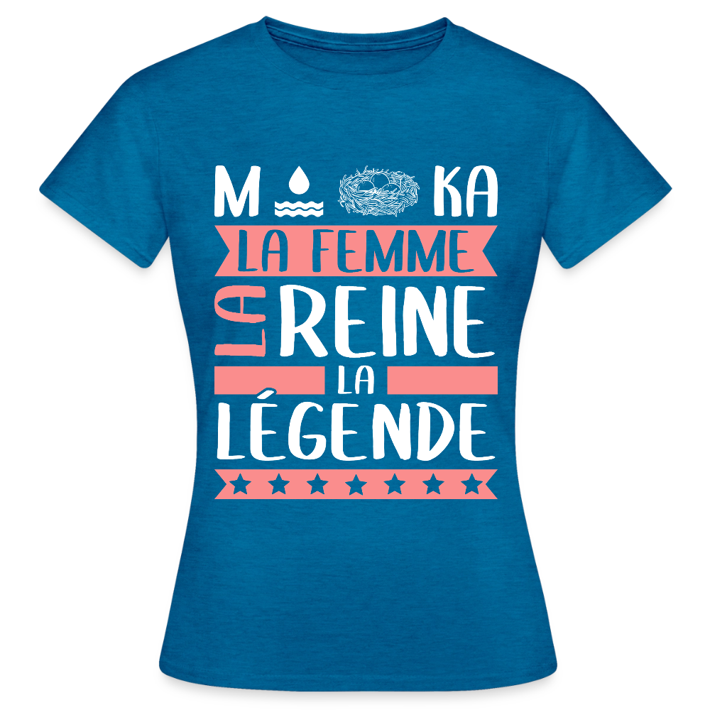 T-shirt femme Monica rébus – La femme, la reine, la légende - bleu saphir antique chiné