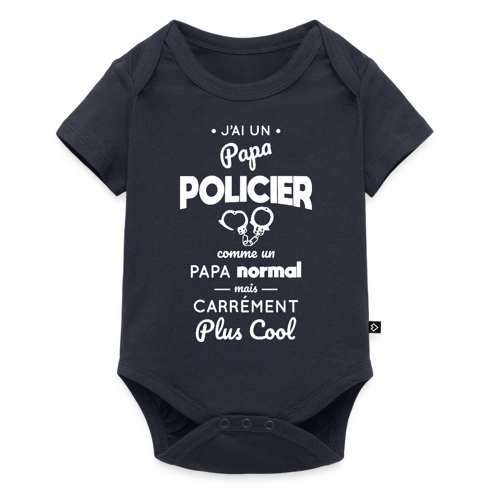 Body Bébé bio manches courtes - J'ai un papa policier - bleu marine