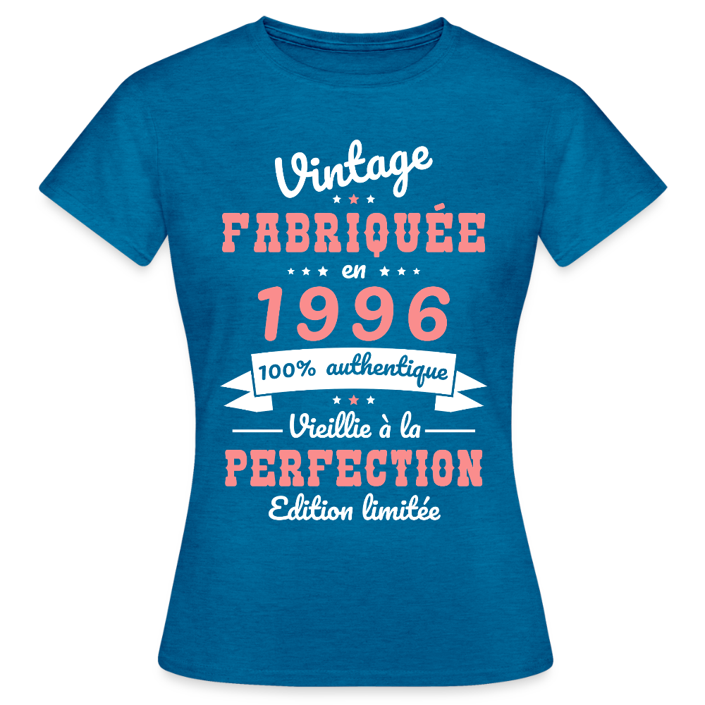 T-shirt anniversaire femme 30 ans – Vintage 1996 - bleu saphir antique chiné