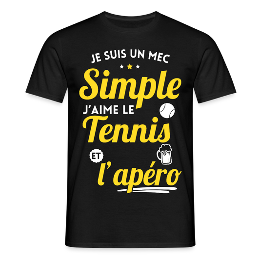 T-shirt Homme - J'aime le  tennis et l'apéro - noir