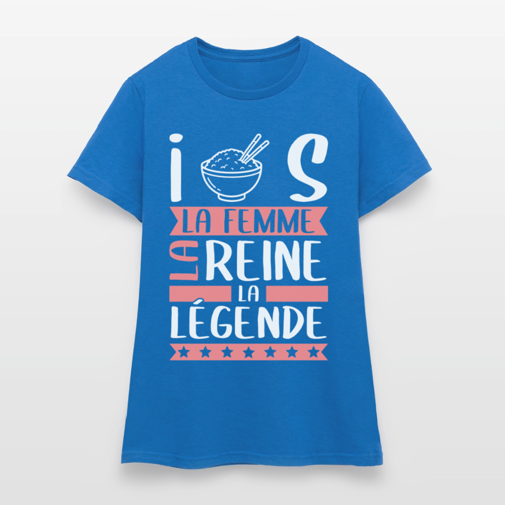T-shirt femme Iris rébus – La femme, la reine, la légende - bleu royal