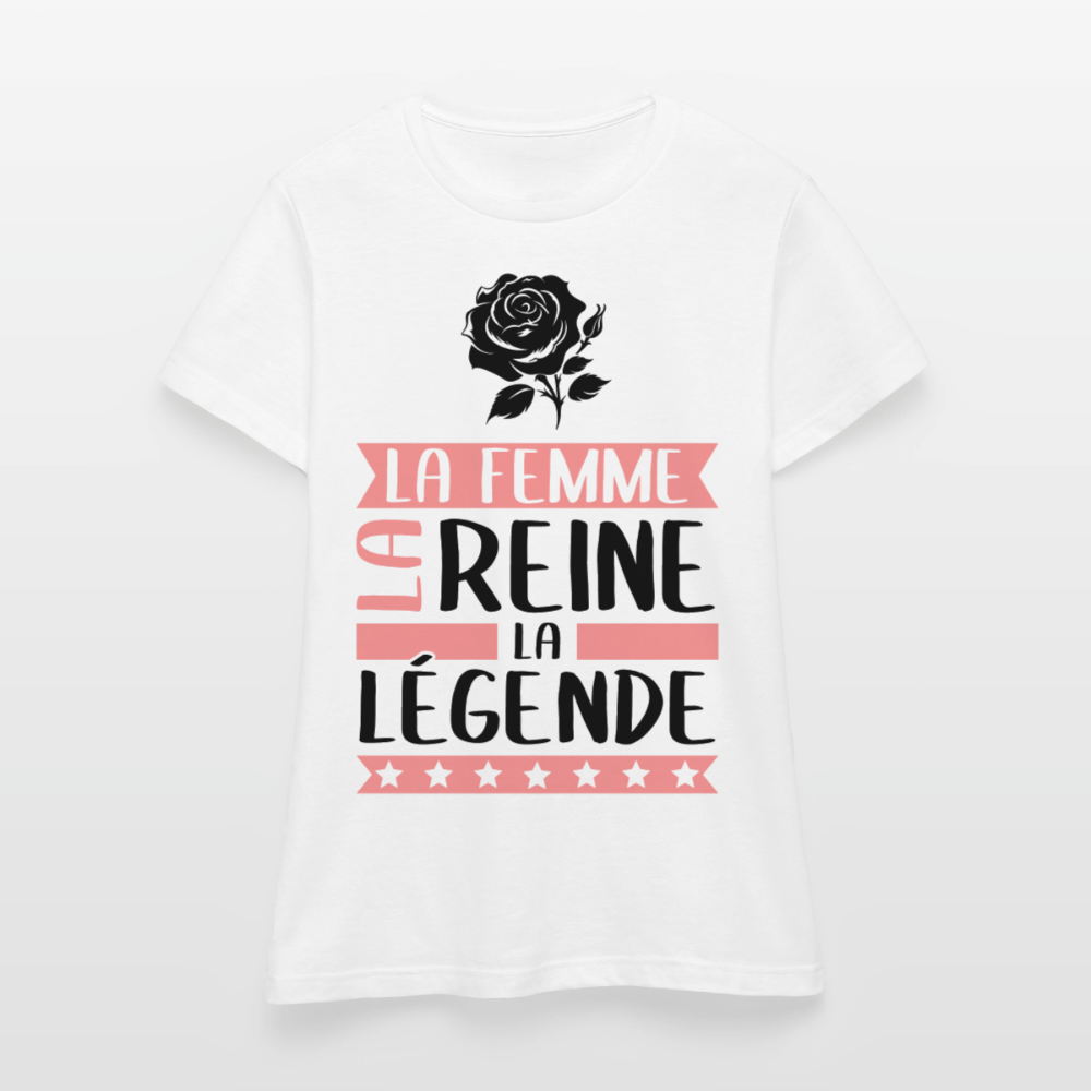 T-shirt femme coloris clair Rose rébus – La femme, la reine, la légende - blanc