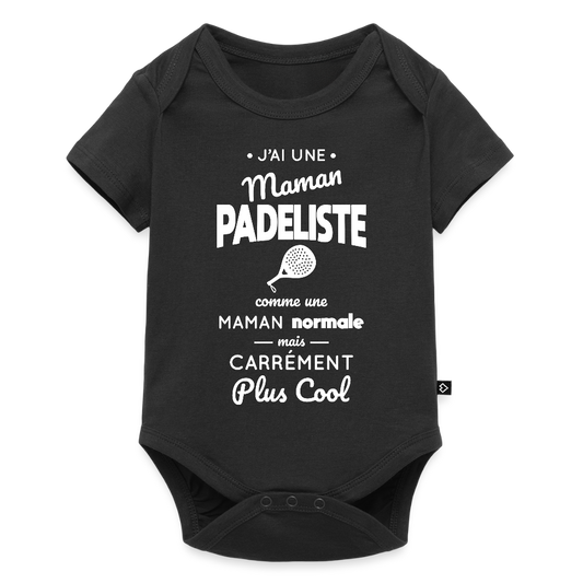 Body Bébé bio manches courtes - J'ai une maman padeliste - noir
