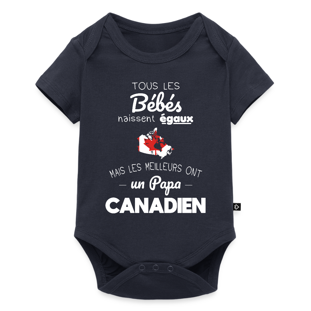Body Bébé bio manches courtes - Les Meilleurs Ont Un Papa Canadien - bleu marine