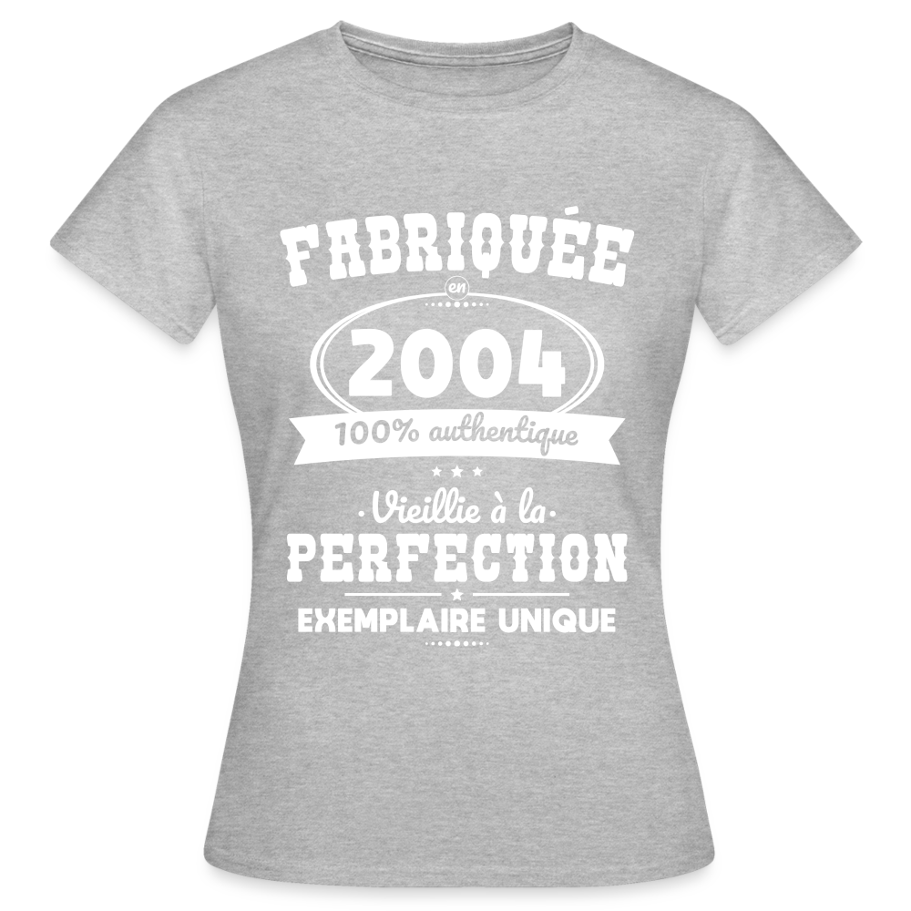T-shirt Femme - Anniversaire 21 Ans - Fabriquée en 2004 - gris chiné