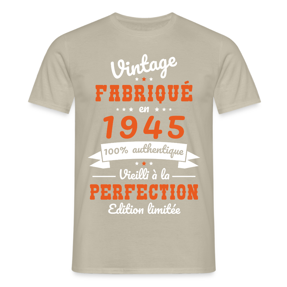 T-shirt Homme - Anniversaire 80 Ans - Vintage fabriqué en 1945 - beige sable
