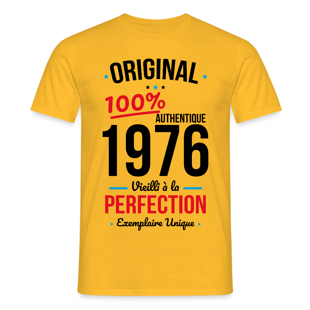 T-shirt anniversaire 50 ans Homme coloris clair – Original 1976 Authentique - jaune