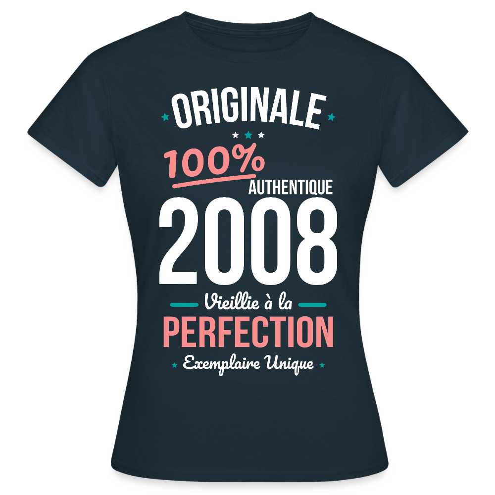 T-shirt anniversaire 18 ans Femme – Originale 2008 Authentique - marine