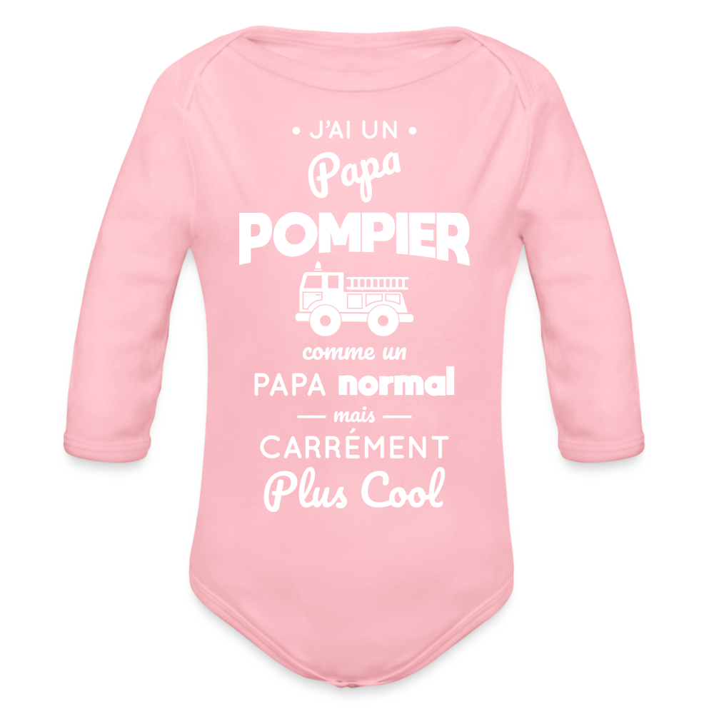 Body Bébé bio manches longues - J'ai un papa pompier - rose clair