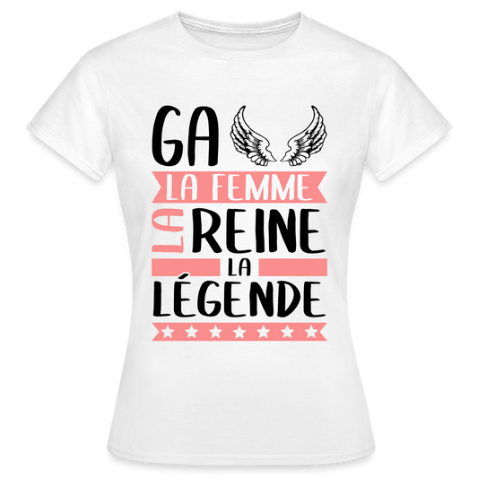 T-shirt femme coloris clair Gaëlle rébus – La femme, la reine, la légende - blanc