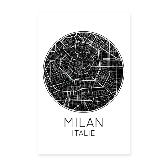 Poster Milan - Plan Milan - 20 x 30 cm - blanc