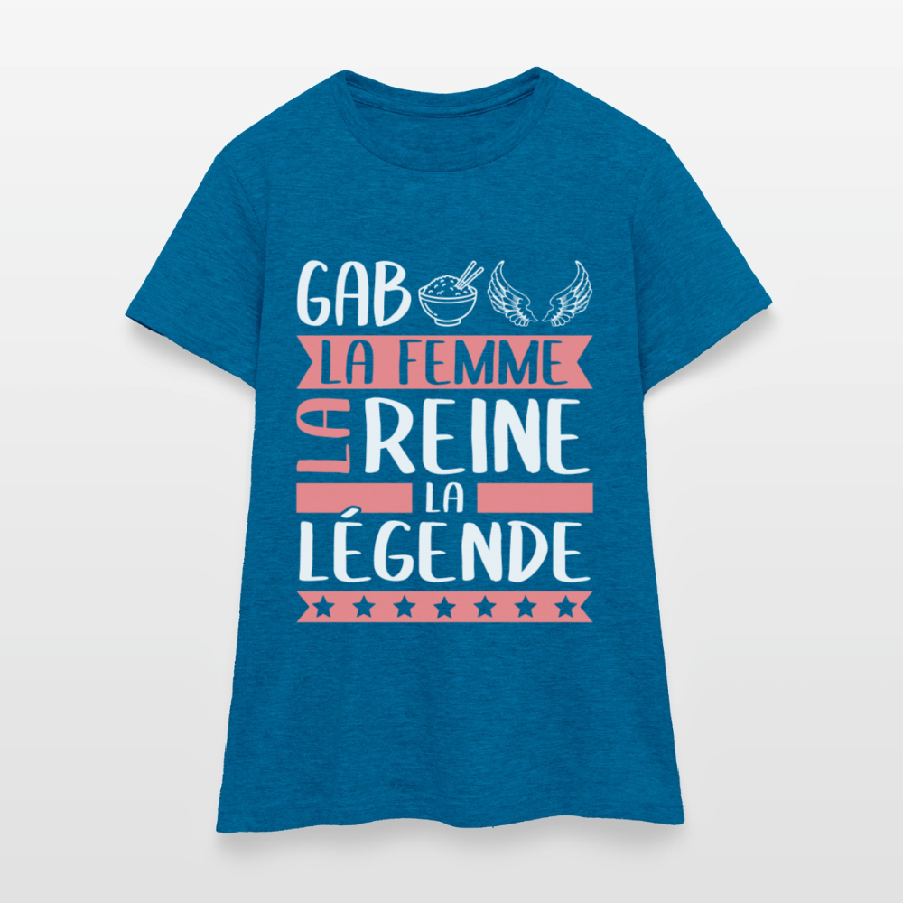 T-shirt femme Gabrielle rébus – La femme, la reine, la légende - bleu saphir antique chiné