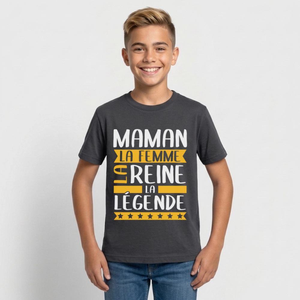 T-shirt ado - Maman, la femme, la reine, la légende - charbon