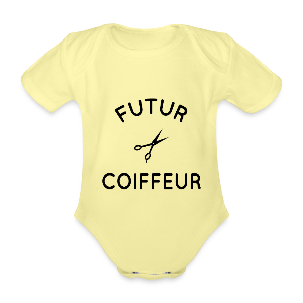 Body Bébé bio manches courtes - Futur coiffeur - jaune délavé