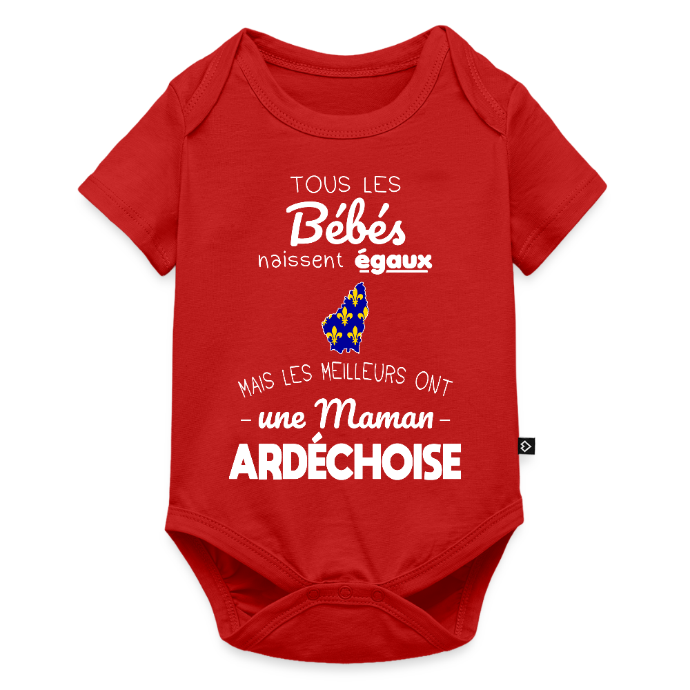 Body Bébé bio manches courtes - Les Meilleurs Ont Une Maman Ardéchoise - rouge