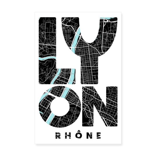 Poster Lyon - Plan Lyon - 20 x 30 cm - blanc