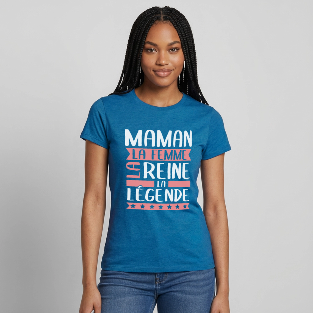 T-shirt femme - Maman, la femme, la reine, la légende - bleu saphir antique chiné