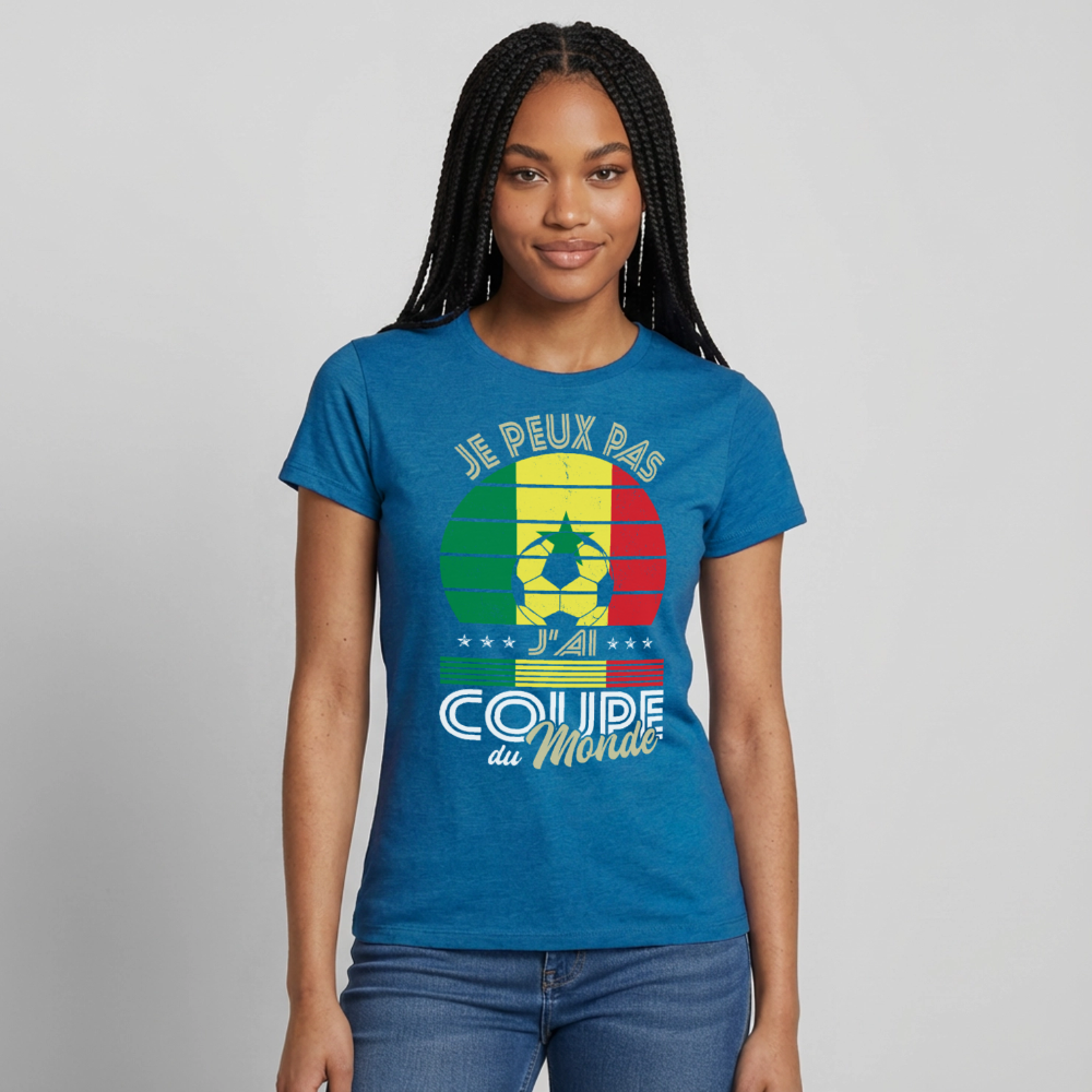 T-shirt Femme - Je peux pas j'ai Coupe du Monde - Sénégal - bleu saphir antique chiné