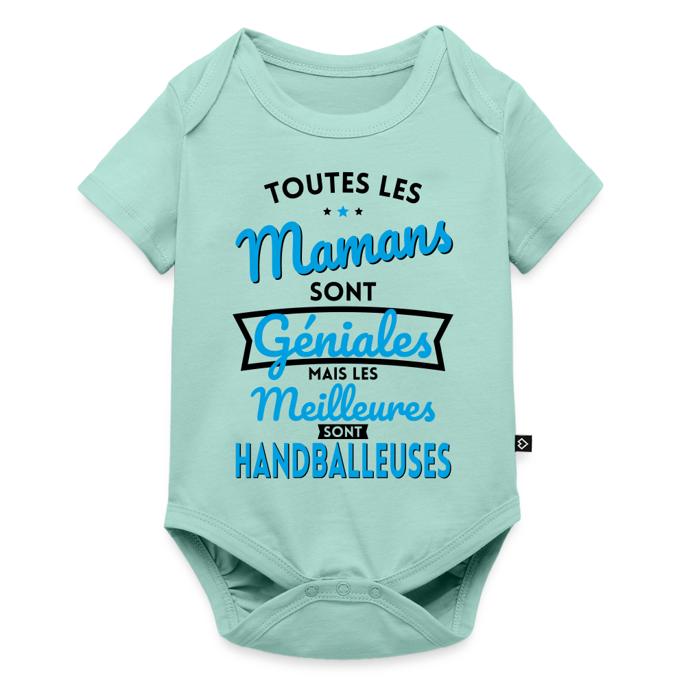 Body Bébé bio manches courtes - Mamans  géniales - Les meilleures sont handballeuses - menthe 
