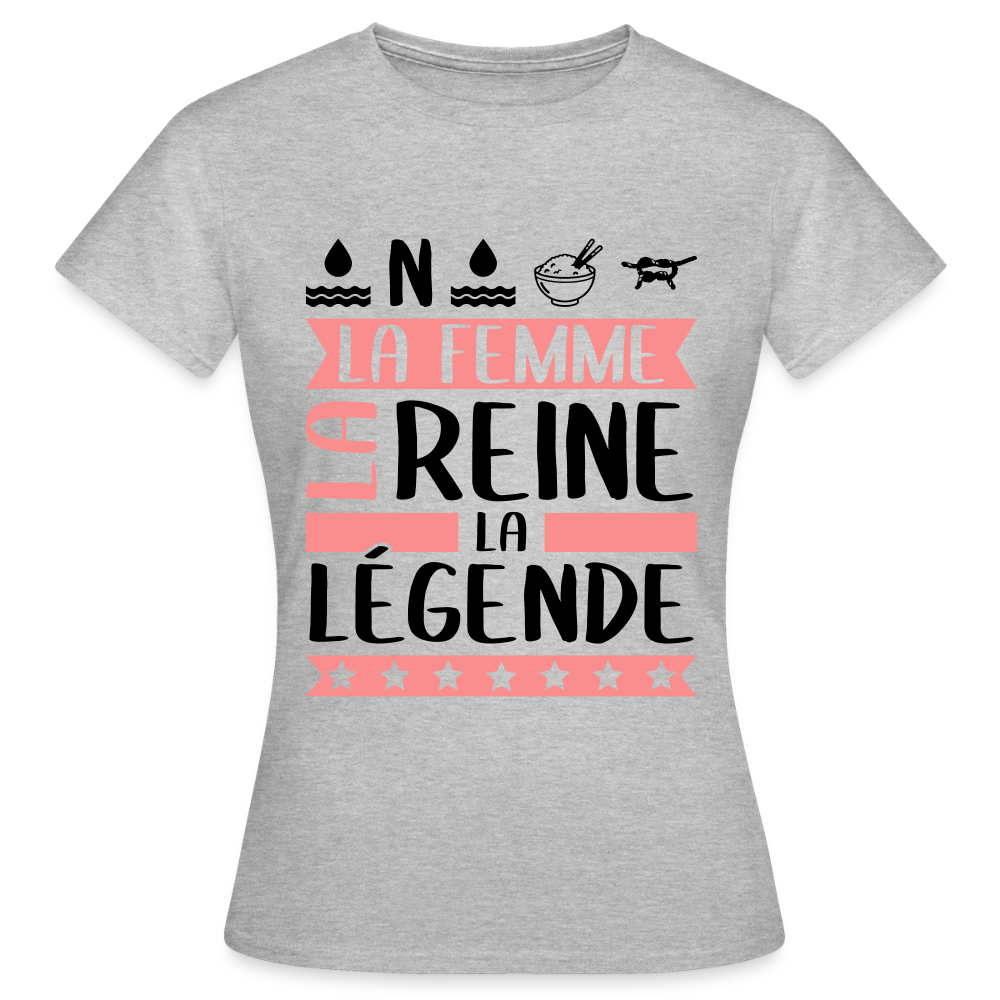 T-shirt femme coloris clair Honorine rébus – La femme, la reine, la légende - gris chiné