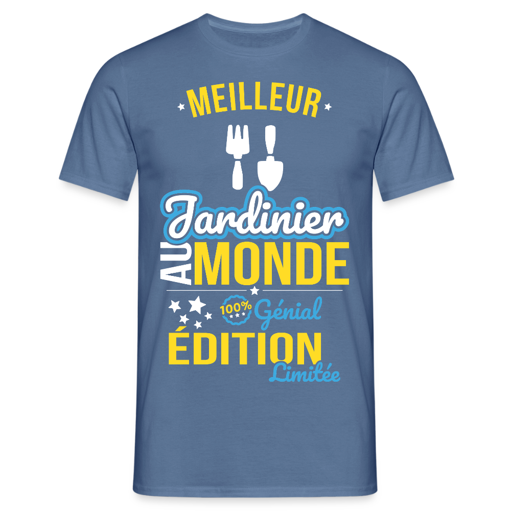 T-shirt Homme - Meilleur Jardinier au monde - 100% génial - bleu pigeon 