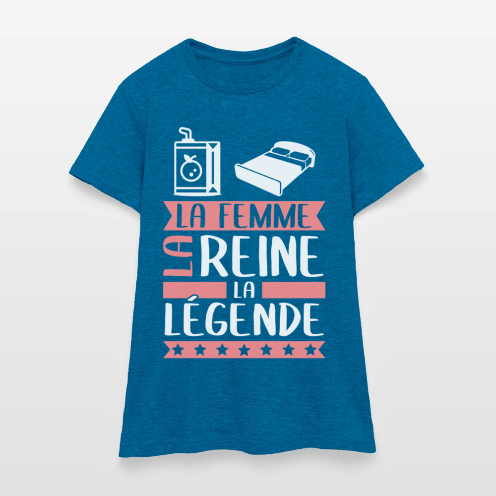 T-shirt femme Julie rébus – La femme, la reine, la légende - bleu saphir antique chiné