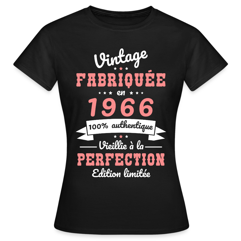 T-shirt anniversaire femme 60 ans – Vintage 1966 - noir
