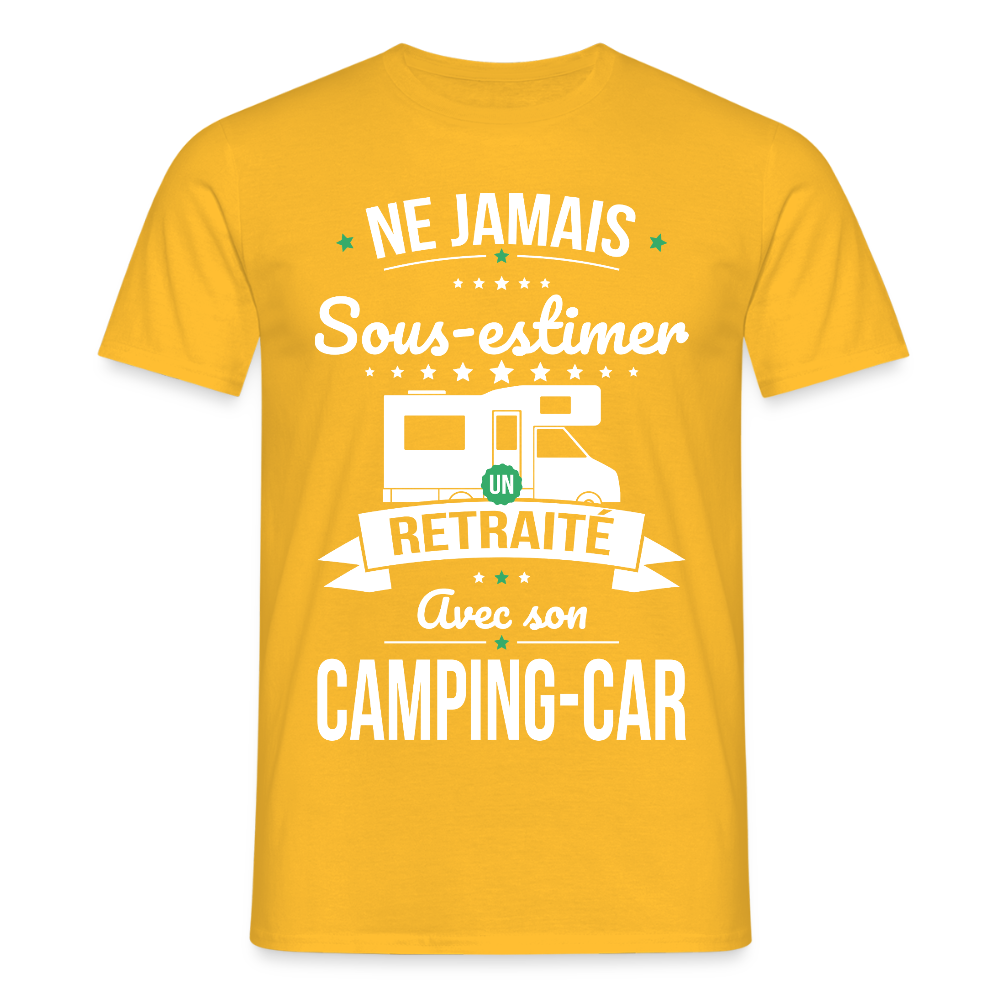 T-shirt Homme -  Ne jamais sous-estimer un retraité avec son camping-car - jaune