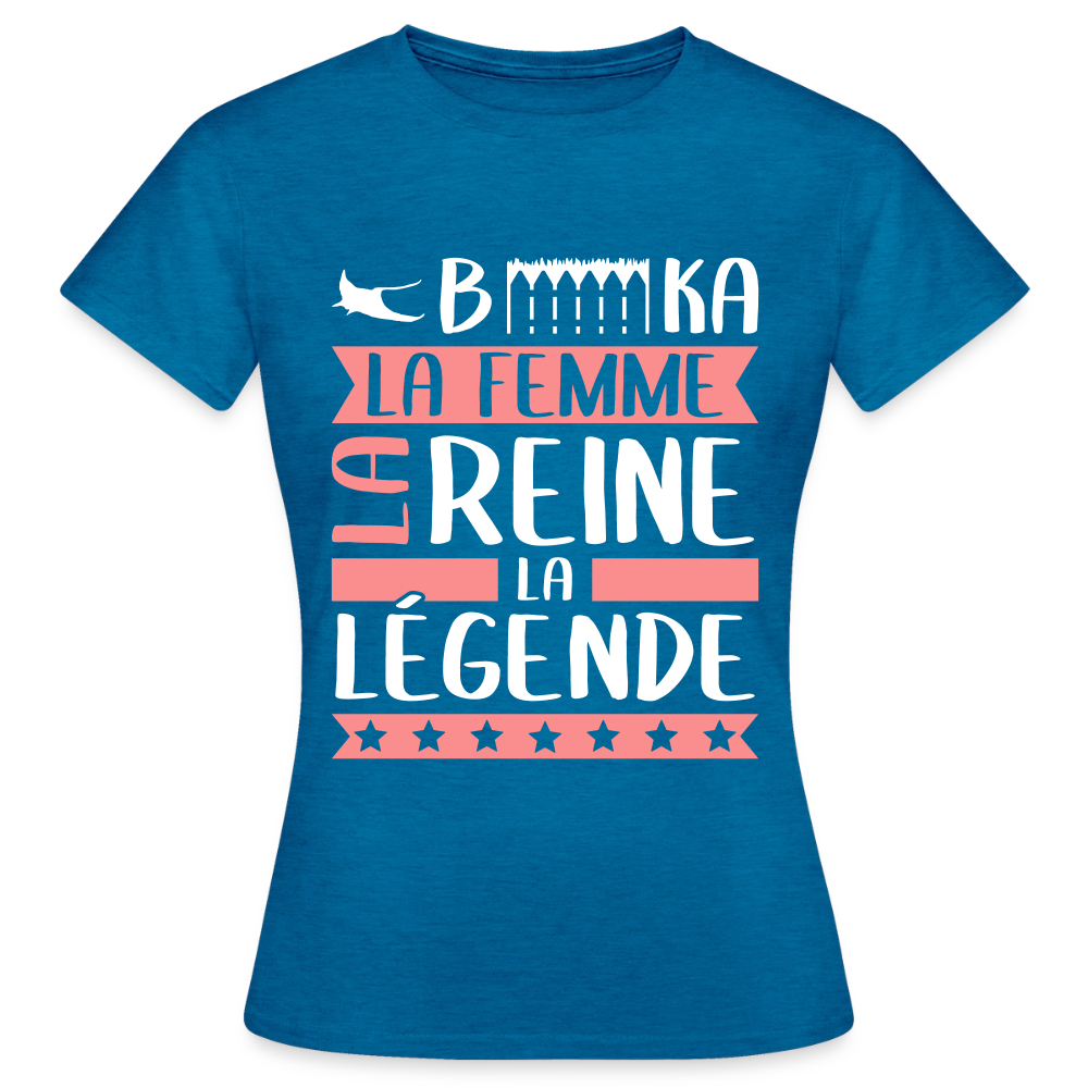 T-shirt femme Rébecca rébus – La femme, la reine, la légende - bleu saphir antique chiné