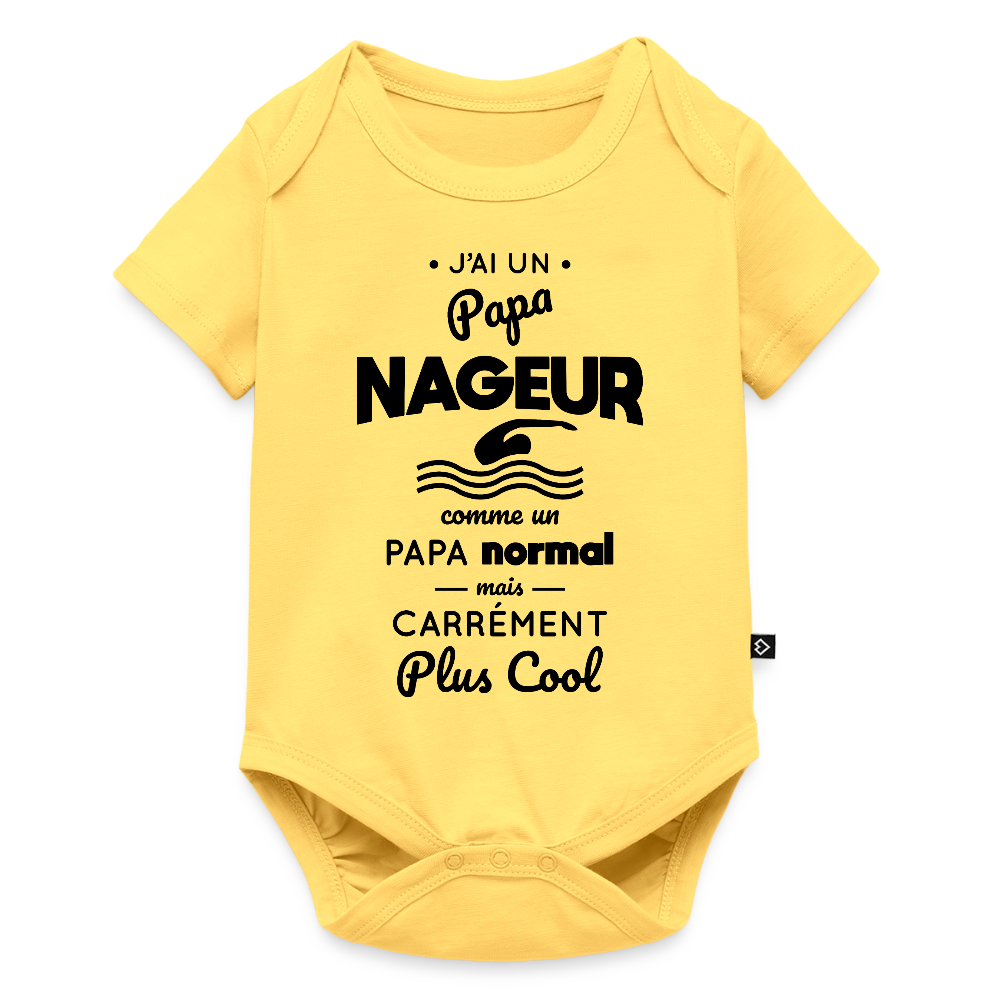 Body Bébé bio manches courtes - J'ai un papa nageur - jaune pastel