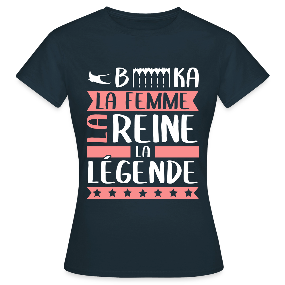 T-shirt femme Rébecca rébus – La femme, la reine, la légende - marine